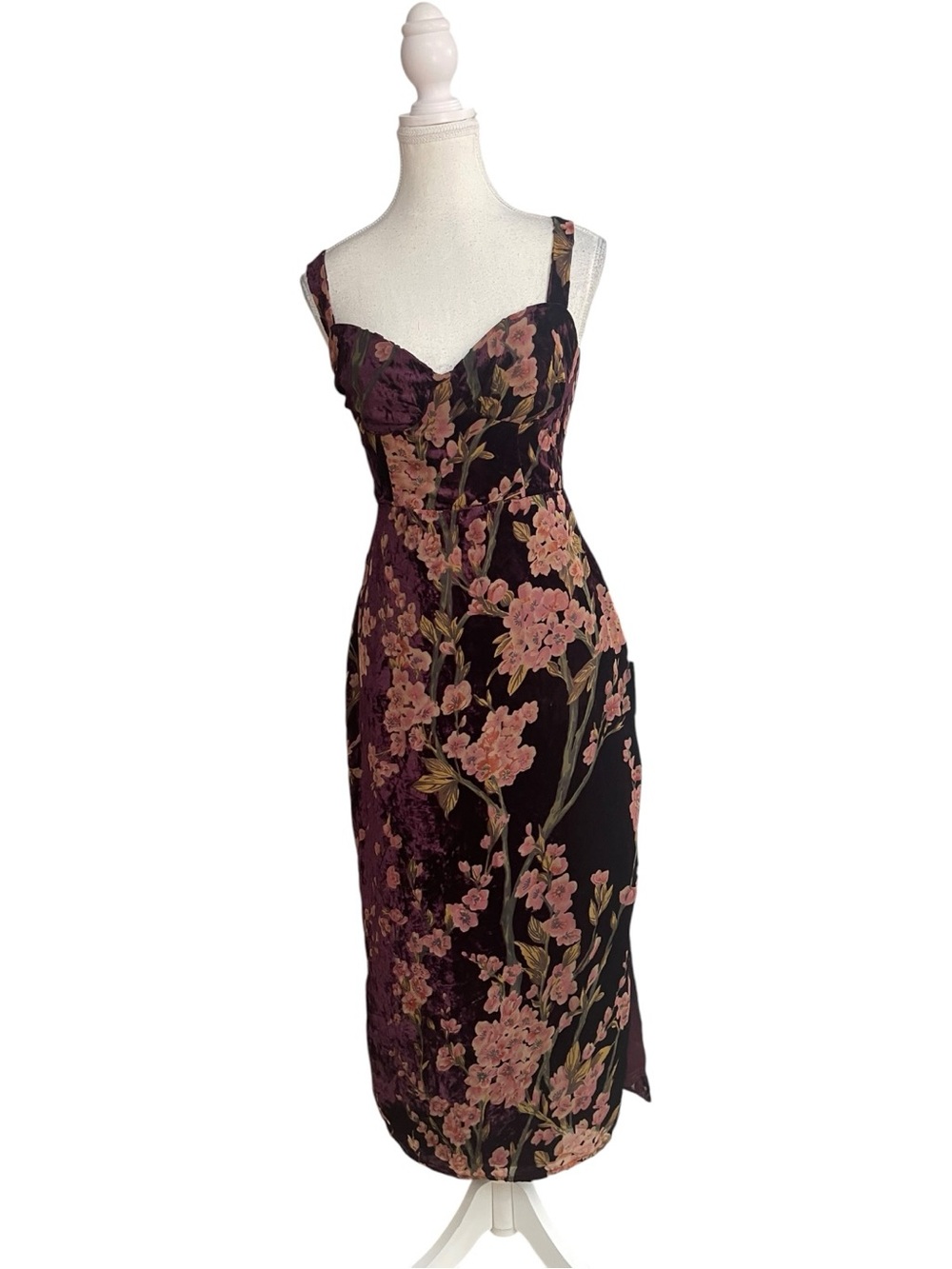 Lulus Romantic Stunner Sweetheart Burnout Velvet Sheath Dress Plum Purple Floral